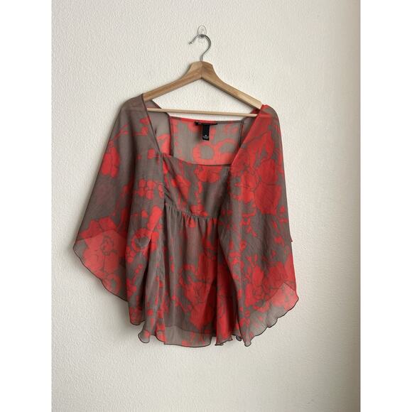 INC International Concepts Abstract Print Flowy Dolman Sleeve Blouse Top Size 10 - Picture 1 of 4
